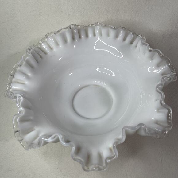 Vintage Fenton Silver Crest White Milk Glass Large Ruffled Bowl Dish 11.5” - Picture 1 of 5